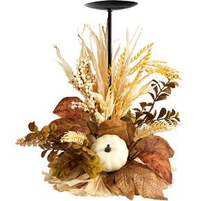 Nearly Natural 12in. Autumn Harvest and Pumpkin Fall Candle Holder