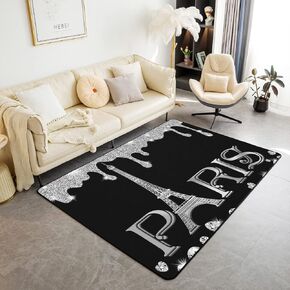 Erosebridal Eiffel Tower Area Rug 3x5 for Kids Boys Girls,Black and White Bling Bling Sparkles Rug Non Shedding,Gradient Diamond Area Runner Rug,Girly Sequins Living Room Rugs