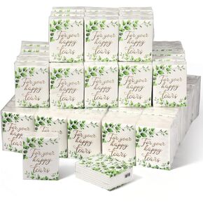 100 Pack Eucalyptus Pocket Tissues Travel Size For Your Happy Tears 4 Ply Greenery Travel Tissue Packs for Wedding Anniversary Party Supplies Decorative Green Leave Hand Towel Bathroom Travel Supplies