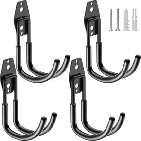 4 Pack Garage Hooks Heavy Duty,Utility Steel Garage Storage Hooks,Wall Mount Garage Hanger&Organizer for Organizing Garden Lawn Tools,Ladders,Bulk Items,Bikes,Ropes and More Equipment