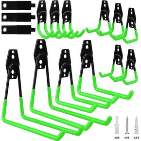 Garage Tool Storage Wall Hook Assortment Set: 15PCS Heavy Duty Large Hanger Garden Tool Organizer Ladder Bike Rack Yard Tool Holder Shed Shovel Metal Screw Organization Bicycle Steel Bracket