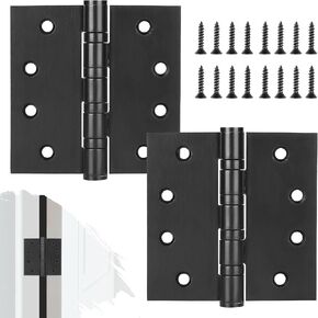 4 Pack Stainless Steel Black Door Hinges, Heavy Duty Door Hardware, 4 x 4 Inch Door Hinge with Ball Bearing, Door Hinges with Square Corners