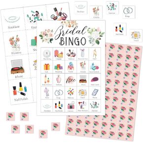 Bridal Bingo Games Cards, Bridal Shower Bingo Game Set, Blush Pink Floral Engagement Party Game, Wedding Party Bingo Supplies for Women Sister Friend Adult -19