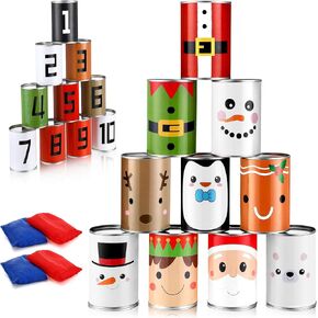 Libima Christmas Can Toss Game 10 Tin Cans in 10 Christmas Funny Face 4 Bean Bag Throwing Carnival Games Family Lawn Games for Adult Birthday Family Party Indoor Outdoor Beach Yard Camping in Kuwait