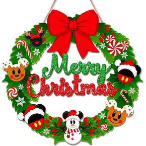 Christmas Mouse Door Sign Decorations, Merry Christmas Wreath for Front Door, Mouse Shaped Gingerbread Snowman Peppermint Candy Decorations for Home Wall Winter Holiday Xmas Party Supplies