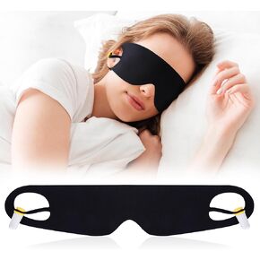 FRESHME Sleep Mask Blindfold with Ears Plugs - Black Lightweight Zero Pressure Blockout Hanging Ears Eye Masks with Removable Ears Plug for Women Men Side Sleeper Sleeping Night Travel Airplane
