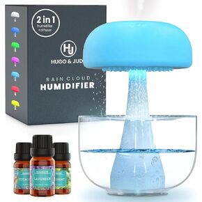 Hugo & Jude Rain Cloud Air Humidifier with Essential Oils, Diffusers and Humidifiers for Bedroom with Adjustable Mist, Light and Simulated Raindrops
