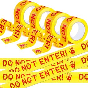 4 Pack Halloween Caution Tape, 1.9inch x 82Feet Do Not Enter Scary Caution Tape Roll Yellow Safety Warning Tapes for Halloween Party Decorations Indoor Outdoor Areas