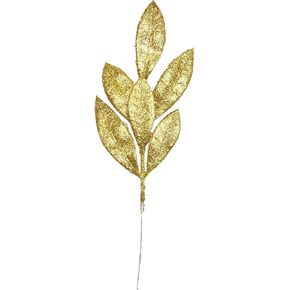 25Pcs Gold Christmas Picks, Artificial Gold Glitter Christmas Leaves Pick and Spray Golden Stems Picks Ornaments for Winter Wedding Wreath Holiday Xmas Tree Decoration, 12.2 inch Tall