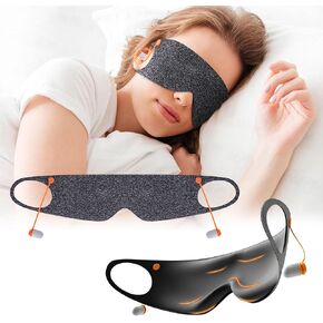 FRESHME Sleep Mask Blindfold with Ears Plugs - 3D Blackout Travel Hanging Ear Eye Mask with Removable Ears Plugs for Sleeping Airplane, Lash Extensions Eye Covers for Side Sleeper Women Men Night
