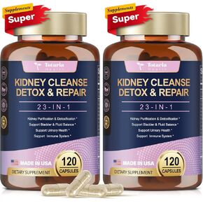 (2 Packs) Kidney Cleanse Detox & Repair Capsules 240 Counts, 23 IN 1 Kidney Support Supplement Extra Strength with Chanca Piedra Cranberry Pills for Liver & Kidney Stone Breaker Urinary Tract Health
