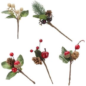 GREENWISH 20PCS Artificial Flowers Red Berries Pine Cones for Gift Package, Christmas Pine Cones for Wedding Party Decorations or DIY Greeting Card