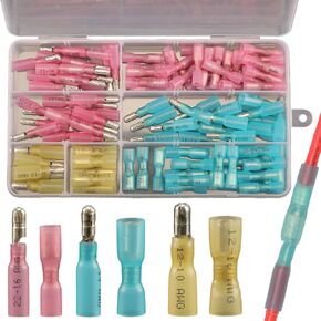 110pcs Heat Shrink Bullet Wire Connectors Kit, Waterproof Bullet Connectors, Bullet Terminals Wire Connectors Female & Male Wire Crimp Connectors, Marine Grade Bullet Connectors