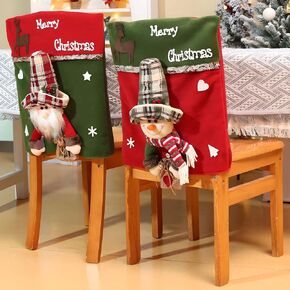 2 PCS Christmas Chair Covers, Cute Santa Claus Snowman Slipcover Xmas Chair Back for Christmas Dinning Room Decoration Holiday Christmas Decor Party Favor Supplies