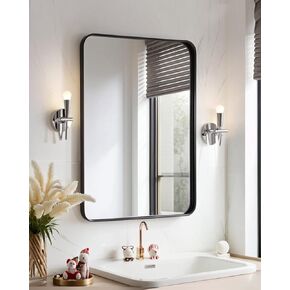 20x30 Inch Matte Black Bathroom Mirror – Wall-Mounted Rectangle with Frame, Horizontal or Vertical Hanging, Ideal for Bathroom, Bedroom, and Living Room DMW-DDM-2030 BK