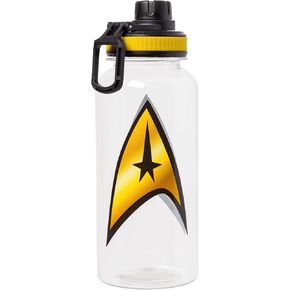Silver Buffalo Star Trek: The Original Series Gold Delta Logo Twist Spout Plastic Water Bottle Jug and Sticker Set For Personalizing | Holds 32 Ounces
