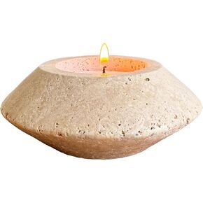 Travertine Tealight Candle Holder, Decorative Natural Stone Home Decor, Beige