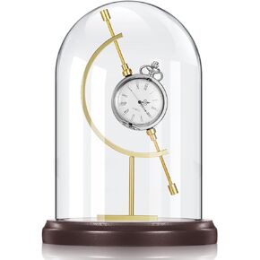5" x 8" Pocket Watch Glass Display Cloche with Gold Sphere Holder and Wood Base Pocket Watch Display Case for Watch Plants Medals Photos Collectibles Decorative