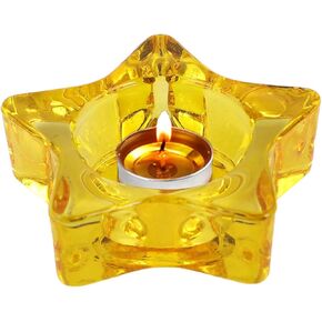 Holibanna Star Candle Holder 2pcs Crystal Taper Candle Candlestick Holders Pentagram Glass Candle Base Decorative for Wedding Tabletop Christmas Yellow