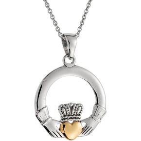 Galway Crystal Claddagh Pendant, 2.67 GMS - Rhodium Plated 925 Sterling Silver Charm with Adjustable 16-18 Inch Chain for Women