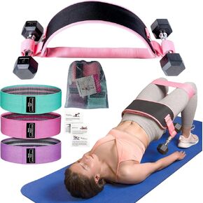 MINGLE Hip Thrust Belt for Dumbbells Heavy & 3 Fabric Resistance Bands for Legs, Hip Thrust Band & Exercise Bands Resistance Set, Booty Sprout with Cloth Resistance Bands for Working Out.