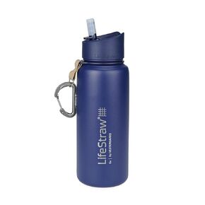 LifeStraw Go Stainless Steel Water Filter Bottle with 2-Stage Integrated Filter Straw, Double Wall Vacuum Insulated, for Hiking, Backpacking, and Travel, 24oz, Blue