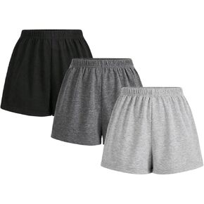 SOLY HUX Women's 3 Packs Sweat Shorts Elastic Waist Wide Leg Lounge Shorts Summer Outfits