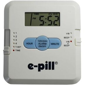 e-Pill 4 Alarm Pocket Pill Organizer and Medicine Pillbox with Pill Reminder - Vibrates and/or Beeps - Fits in Shirt Pocket