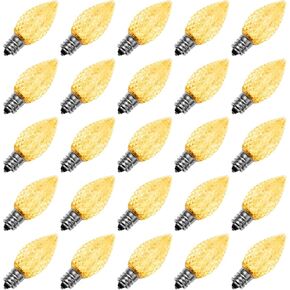 Meconard C7 Led Replacement Christmas Light Bulbs, C7 Shatterproof Led Bulbs for Christmas Indoor Outdoor String Lights, E12 Candelabra Base, Commercial Grade Holiday Bulbs, Red, 25 Pack