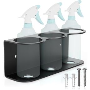 2 Pack 3 All-Purpose Spray Bottle Holder Wall Mount | Heavy-Duty Powder Coated Steel Spray Bottle Storage Rack for Garage Home Workspace | Detailing Bottle Holder (Black)