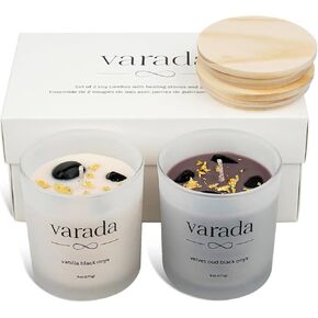 Aromatherapy Soy Candle Gift Set. Healing Crystals and Dried Flowers -90 Hours of Clean Burn. Lavender Jasmine, Rose, Vanilla, Ocean. Birthday. Relaxation. Stress Relief