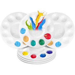 18 Pack Paint Tray Palettes for Kids, Round Plastic White Paint Pallets for Students or Pupils,Paint Holder Tray,Paint Supplies for DIY Craft, Art Painting Classes, Play Party, Kindergarten or School