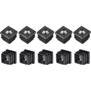 uxcell 10Pcs Plastic Threaded Tube Inserts with M8 Thread, for 0.78"x0.78" OD Square Tube, Adjustable Square Black Plastic Plug Caster Insert Chair End Caps Furniture Leg Plug