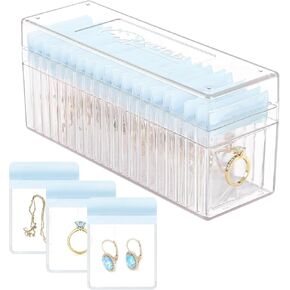 Acrylic Jewelry Organizer, Clear Jewelry Organizer Box with 20 Portable Jewelry bags, Travel Jewelry Case Jewelry Storage for Earrings/Rings/Necklaces for Women Girls, Yellow