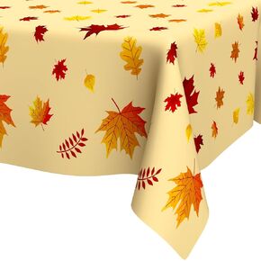 Fall Tablecloth, 2 Pcs Thanksgiving Tablecloth, Autumn Leaves Plastic Tablecloth, Rectangle Disposable Table Cover Waterproof Tablecloth Fall Themed for Holiday Dinner Party Decoration 54 x 108 inches