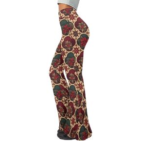 Irisjudy Hawaii Floral Flare Leggings for Women 30" Tummy Control Bootcut Yoga Pants High Waisted Casual Business Work Pants