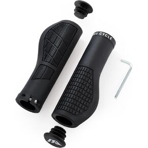 Draco Ergonomic Bike Grips with Single Lock-On Clamp & End Plugs, Non-Slip MTB Bicycle Grips, Comfortable Bicycle Handlebar Grips