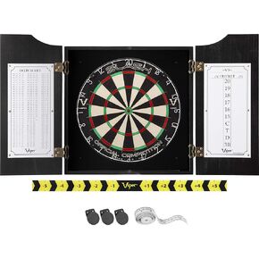Viper by GLD Products Hudson All-in-One Dart Center: Classic Solid Wood Dartboard Cabinet & Official 17.75" Sisal/Bristle Dartboard Bundle: Slash Sisal Dartboard, Black Finish