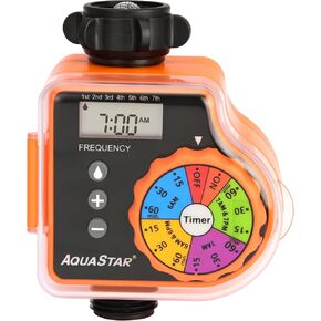 AQUASTAR Single-Zone Hose Watering Timer (Blue) Garden Hose Sprinkler Timer Rain Delay/Manual Watering/Automatic Irrigation for Lawns, Garden, Yard, Single Outlet