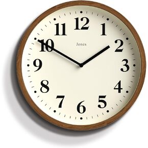 JONES CLOCKS® Lodge Wall Clock - Modern Wall Clock - Small Wall Clock - Round Clock - Kitchen Clock - Clocks for Living Room - Office Clock - Wood Effect Case - Minimalist Dial (Medium Faux Wood)