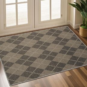 Easy Jute Rugs for Entryway, 2x3 Small Area Rug Entryway Rug, Front Door Mat Indoor Entrance,Modern Checkered Non Slip Small Rugs for Bedroom Kitchen Entryway Backyard, (2x3FT, Brown Checkered)