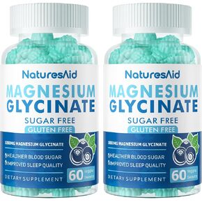 Magnesium Glycinate Gummies 1000mg - Sugar Free Magnesium Potassium Supplement with Vitamin D, B6, CoQ10 for Calm Mood & Sleep Support - 60 Strawberry Gummies -1 Pack