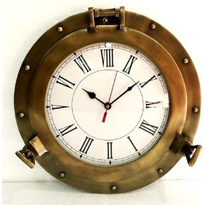 Antique Marine Brass Ship Porthole Clock Nautical Wall Clock Home Decorative (12" inches)