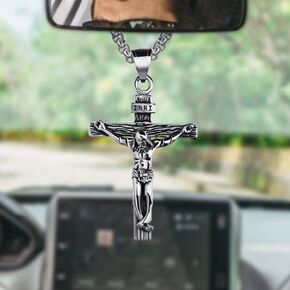 Cross Charm for Car Rearview Mirror Pendant Men Women Crucifix Cross Necklace Car Hanging Accessories Ornament Decorations Interior for Truck Mirror Auto Jesus Cross for Christians (Gold)