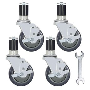 Prep Table Wheels, Expanding Casters Table Wheels Stem Casters with Brake Fit for 7/8", 1", 1-1/2" and 1-5/8" Tube Leg Adapter Work Table Caster Set of 4 (4 Inch, 7/8", Side Brake)