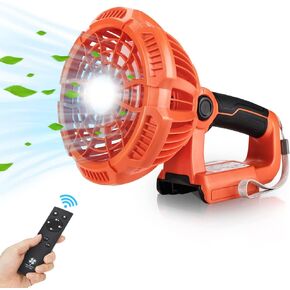 YEX-BUR for Black and Decker Fan 20v, for Black and Decker Battery Fan, Cordless Fan with Remote, 3 Speeds, 3 Mode Adjustable LED Light, USB-A Charging Port for Outdoor Camping Garage Emergency