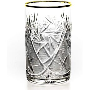 HomeHut Russian Cut Crystal Tea Glass for Hot & Cold Beverages (8.5 oz), 24K Gold Rimmed Glassware fits Metal Holder Podstakannik, Vintage Soviet USSR (2) in Saudi Arabia