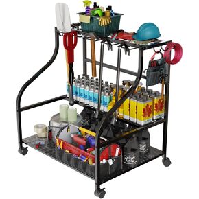 Garden Tool Organizer with Wheels for Garage, Large Storage Capacity, Rakes/Shovels/Yard Tools Storage Stand for Shed, Garden, Indoor/Outdoor Long-Handled Tools Rolling Cart