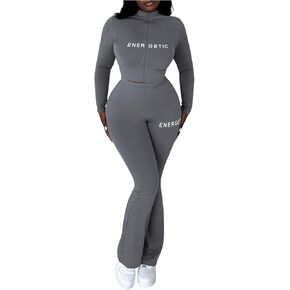 SOLY HUX Women's Tracksuit 2 Piece Outfits Zip Up Letter Graphic Long Sleeve Cropped Jacket and Pants Workout Sets in Saudi Arabia