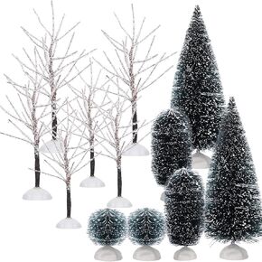 12 Pieces Christmas Tabletop Trees Halloween Village Trees Winter Snow Model Frost Trees Mini Trees Village Trees Christmas Tree Displays for Miniature Scenes Village Displays (Pretty Style)